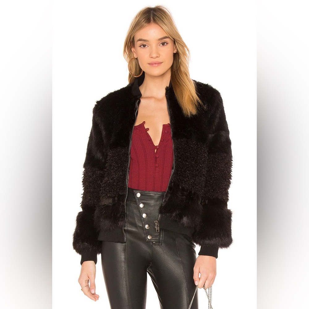 NEW! JOHN + JENN Amy Faux Fur Jacket Caviar Black Size XS